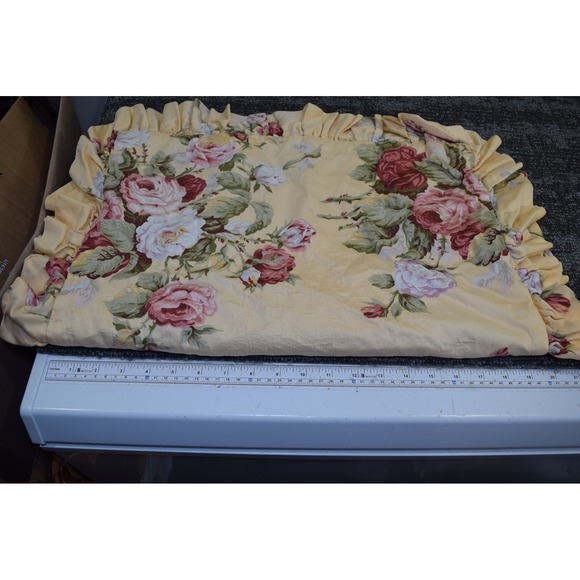 Vtg RALPH LAUREN KATHLEEN Standard Pillow Sham Yellow Cabbage Rose Dust Ruffle - Picture 8 of 10